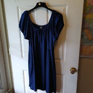 Bobesau Women's 2X Navy Blue Peasant Neckline Short Sleeve Dress